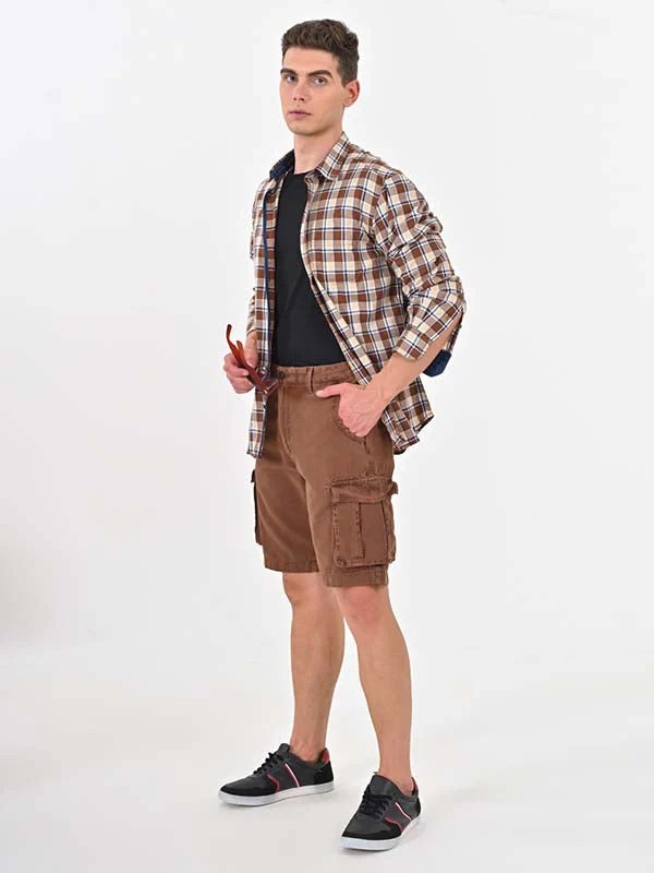 Indian Terrain Men's Regular Fit Solid Brown Shorts